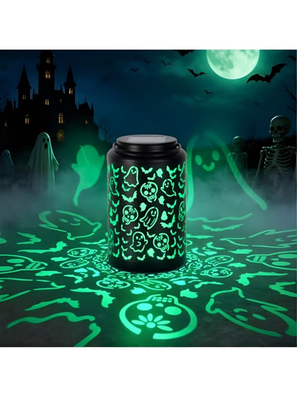 Halloween Decorations Outdoor Skull&Ghost Solar Lantern Green Light